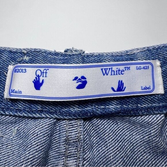 Off-White Degrade Split Hem Straight Leg Jeans in Blue White - Picture 8 of 10